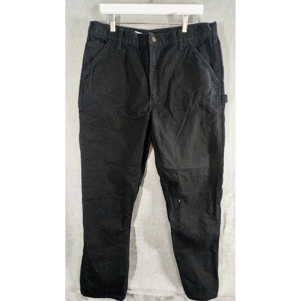 Vtg Carhartt Flannel Lined Jeans Men 36x34 Black Relaxed Western Workwear Denim